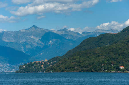 View from Cannobio over Lake Maggiore. Cannobio is a town in Piedmont in northern Italyの写真素材