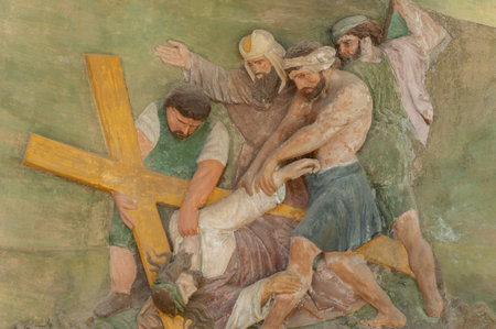 Station of the Cross in the cloister on the Sacro Monte della SS Trinita di Ghiffa near Ghiffa....