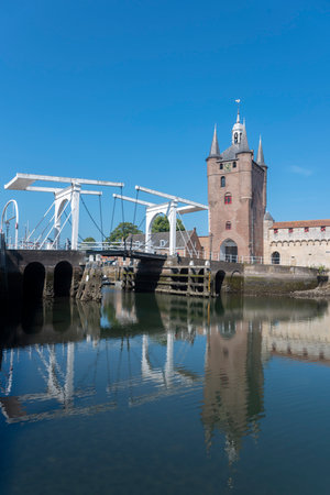 Ensemble with Zuidhavenpoort at the Oude Haven in Zierikzee. Province of Zeeland in the Netherlandsの写真素材