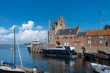 Historical city fortification Campveerse Toren in Veere. Veere is a city in the province of Zeeland in the Netherlandsの写真素材