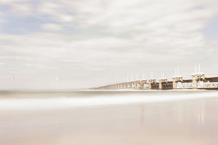 Oosterschelde barrage at Kamperland with Banjaard Beach. Kamperland is a city in the province of Zeeland in the Netherlandsの写真素材