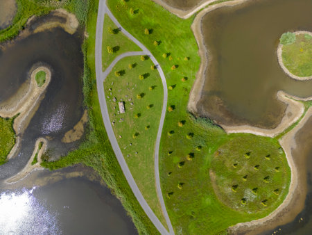 Aerial view with park Van Luna in Heerhugowaard. Province of North Holland in the Netherlandsの写真素材