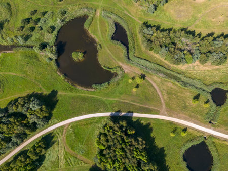 Aerial view with park Van Luna in Heerhugowaard. Province of North Holland in the Netherlandsの写真素材