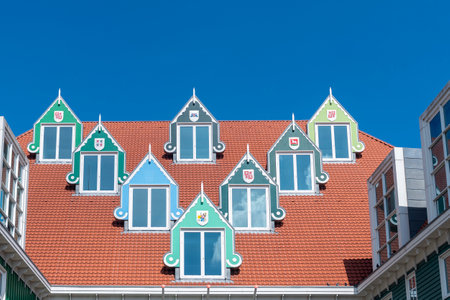 Dormer windows on the roof of Zaandam City Hall. Province of North Holland in the Netherlandsの写真素材