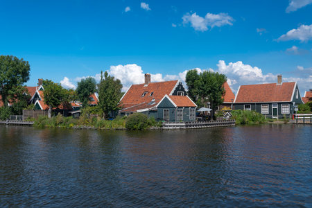 Site with the river Zaan in Zaandam district Kalferpolder. Province of North Holland in the Netherlandsの写真素材
