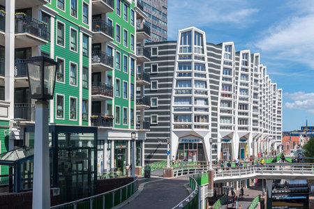 Zaandam, Netherlands - August 07, 2022: Modern architecture at the Ankersmidplein in downtown Zaandam. Province of North Holland in the Netherlandsのeditorial素材