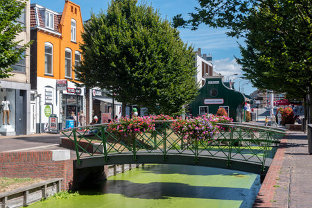 Zaandam, Netherlands - August 07, 2022: View of the pedestrian street Gedempte Gracht in the center of Zaandam. Province of North Holland in the Netherlandsのeditorial素材