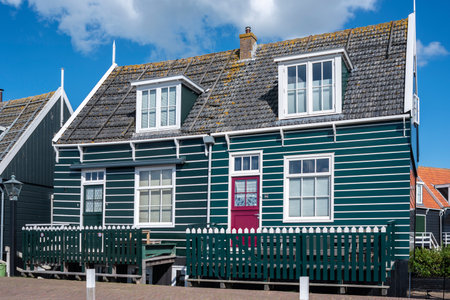 Characteristic residential house at the Havenbuurt on the island of Marken. Province of North Holland in the Netherlandsの写真素材
