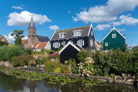 Characteristic village view at the Westerstraat on the island of Marken. Province of North Holland in the Netherlandsの写真素材