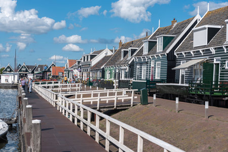 Marken, Netherlands - August 05, 2022: Historical village view at Havenbuurt on the island of Marken. Province of North Holland in the Netherlandsのeditorial素材