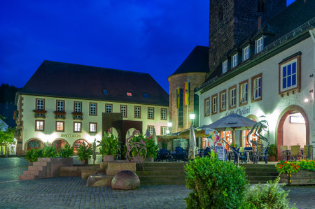 Annweiler, Germany - August 27, 2021: Old town at the town hall square in Annweiler am Trifels. Region Palatinate in the federal state of Rhineland-Palatinate in Germanyのeditorial素材