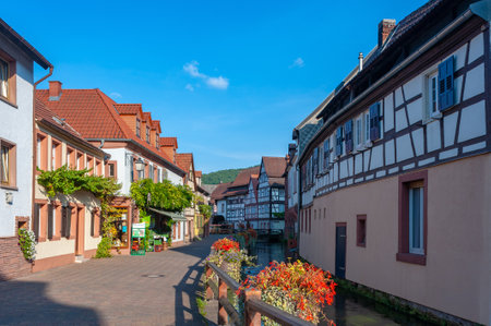 Annweiler, Germany - August 27, 2021: View of the Wassergasse in Annweiler. Region Palatinate in the federal state of Rhineland-Palatinate in Germanyのeditorial素材