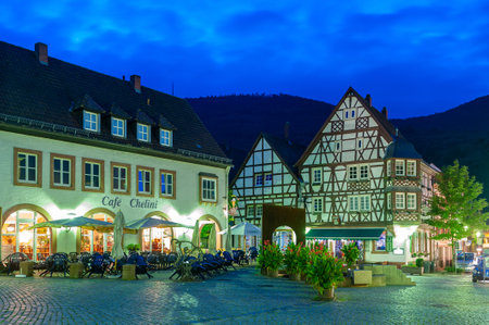 Annweiler, Germany - August 27, 2021: Old town at the town hall square in Annweiler am Trifels. Region Palatinate in the federal state of Rhineland-Palatinate in Germanyのeditorial素材