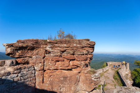 Nothweiler, Germany - October 15, 2021: Wegelburg castle ruins with landscape of Palatinate Forest in background. Region Palatinate in state of Rhineland-Palatinateのeditorial素材