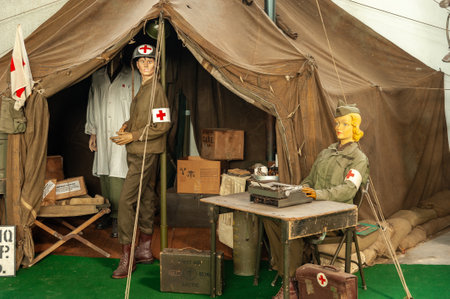 Hatten, France - August 20, 2021: Staging of Battle of Hatten and Rittershoffen in January 1945, Musee de l'Abri in Hatten. Bas-Rhin department in the Alsace region of Franceのeditorial素材