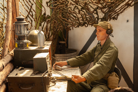 Hatten, France - August 20, 2021: Staging of Battle of Hatten and Rittershoffen in January 1945, Musee de l'Abri in Hatten. Bas-Rhin department in the Alsace region of Franceのeditorial素材