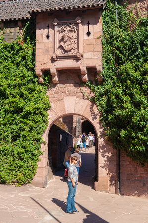 Orschwiller, France - September 16, 2021: Portal in forecourt of ChÃ¢teau du Haut Koenigsbourg near Orschwiller. Bas-Rhin department in Alsace region of Franceのeditorial素材