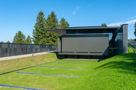 Natzwiller, France - September 14, 2021: European Center for Deported Resistance Fighters, exterior of museum of former Natzweiler-Struthof concentration camp. Bas-Rhin department in Alsace region of Franceのeditorial素材