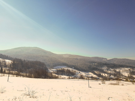 Village landscape during winter timeの写真素材