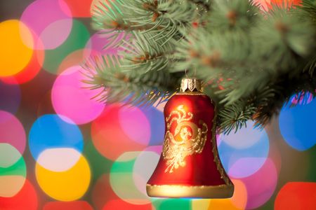 Christmas bell on christmas treeの写真素材