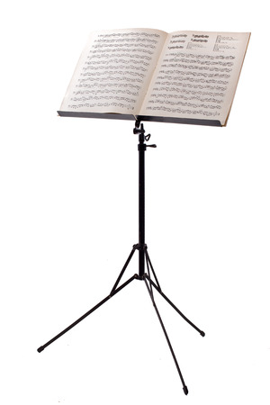 music stand with piano notes isolated on white backgroundの写真素材