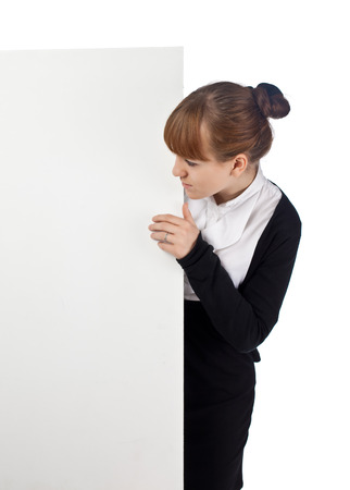 Young Business woman posing with posterの写真素材