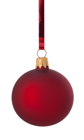 red Christmas ball with ribbonの写真素材