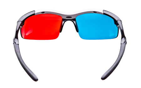 3D glasses - back view on white backgroundの写真素材