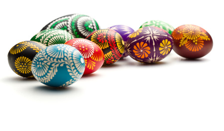 hand painted easter eggs on white backgroundの写真素材