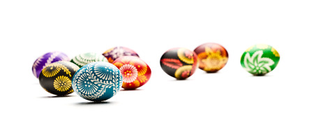 hand painted easter eggs on white backgroundの写真素材