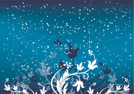 Abstract winterbackground with flakes and flowers in blue colorのイラスト素材