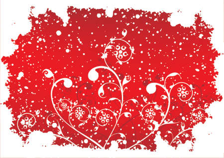 Abstract grunge winter background with flakes, flowers in red colorのイラスト素材
