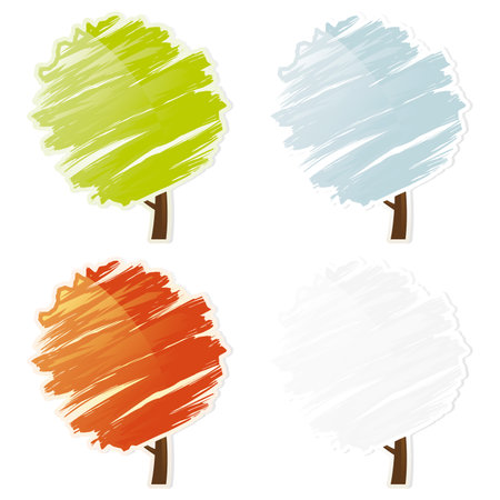 Four color abstract tree icon set isolated on whiteのイラスト素材