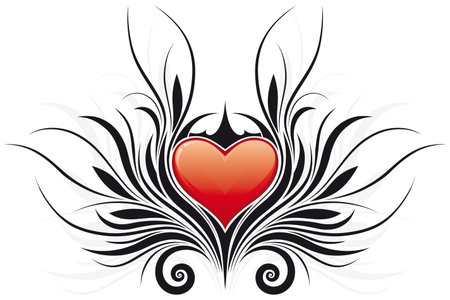 Abstract Valentine's Day Heart with floral elementsのイラスト素材