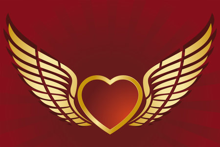 Valentine's Day Heart with wing isolated on red backgroundのイラスト素材