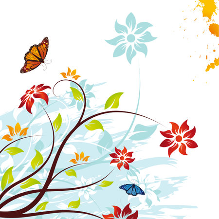 Abstract grunge vector flower background with butterflyのイラスト素材