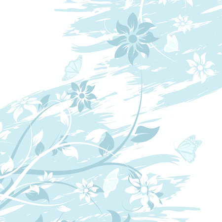 Abstract grunge vector flower background with butterflyのイラスト素材