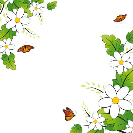 Floral background with butterfly on white. Vector illustrationのイラスト素材