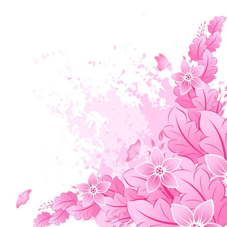 Grunge Pink spring background flowers with butterflyのイラスト素材