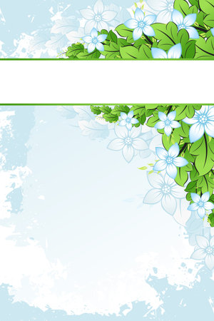 Grunge Vector frame with spring flowers and leavesのイラスト素材