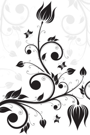 Abstract isolated Flower scroll with Butterfly. Vector illustrationのイラスト素材