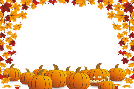 Halloween frame with pumpkin and falling maple leavesのイラスト素材