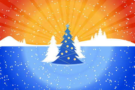 Abstract Christmas landscape with fir tree and raysのイラスト素材