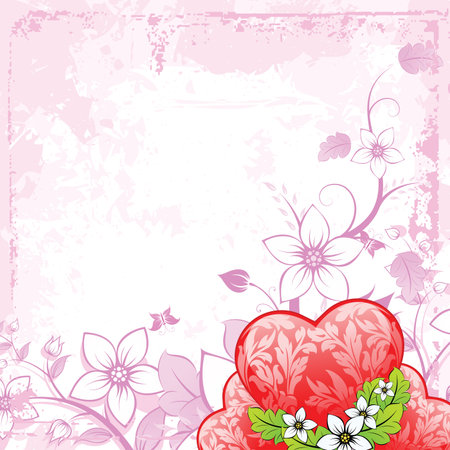 Valentine's Day heart with florals on grunge backgroundのイラスト素材