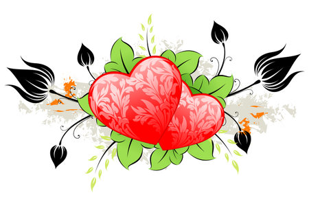 Valentine's Day heart with florals on grunge backgroundのイラスト素材