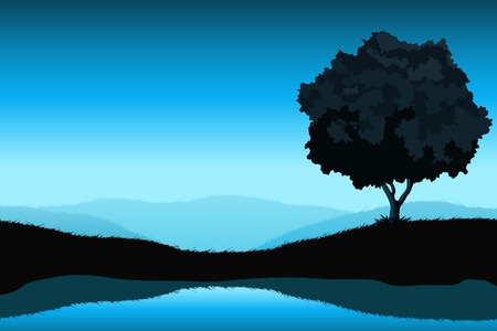 Amazing landscape with tree lake and skyのイラスト素材
