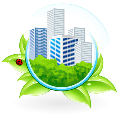 Green ecology icon with leaves and City for your designのイラスト素材