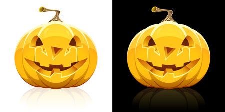 Halloween pumpkin with smile isolated on white and black backgroundのイラスト素材