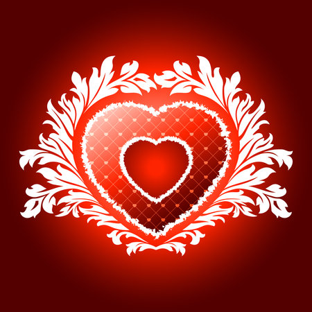 Vector Illustration Red Valentines Heart with Floral Patternのイラスト素材