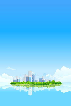 Business City Landscape with clouds and waterのイラスト素材
